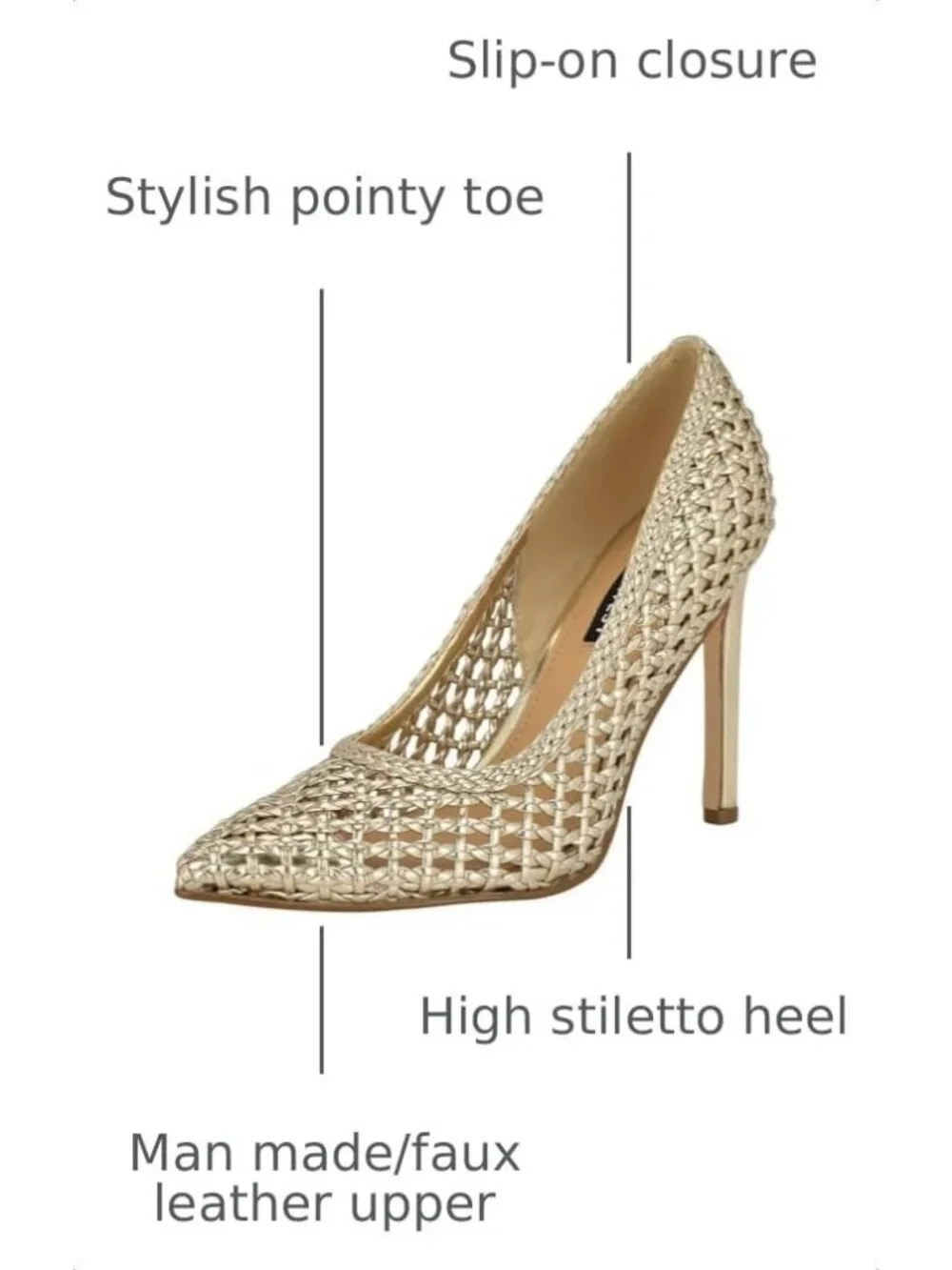Women's Gold Pointed Toe Footbed Solid Tatiana Pump Casual Covered Heel Shoes
